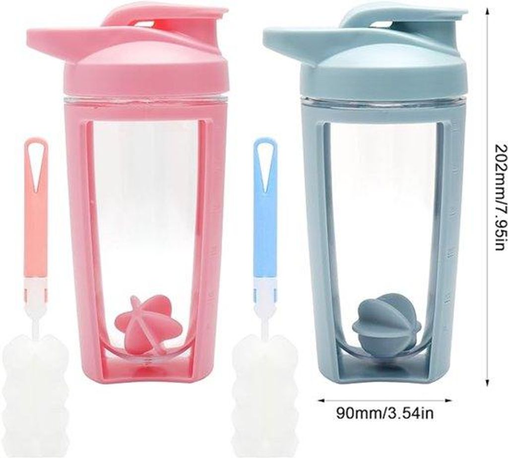 2er Protein-Shaker-Set mit Mixer, BPA-frei, doppelwandige 500 ml-Shake-Becher mit Maßangabe und Deckel, leckfreie Sportflasche für Fitness, Diät...