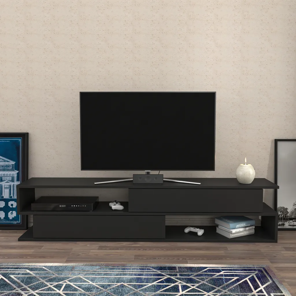 Meuble TV bas Decorotika Cortez Anthracite pour téléviseurs jusqu'à 72"