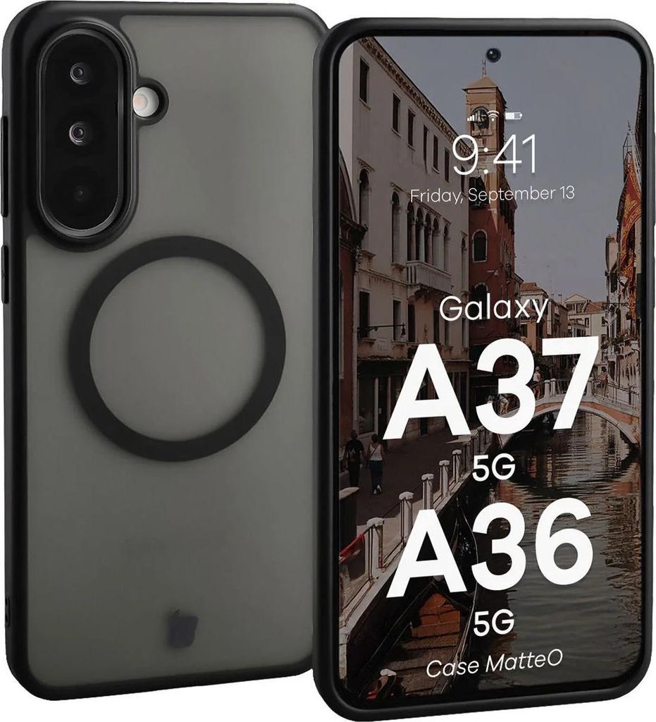 Handyhülle mit Magnetring für Galaxy A37 5G / A36 5G, Bizon Case MatteO, Getönt-Schwarz