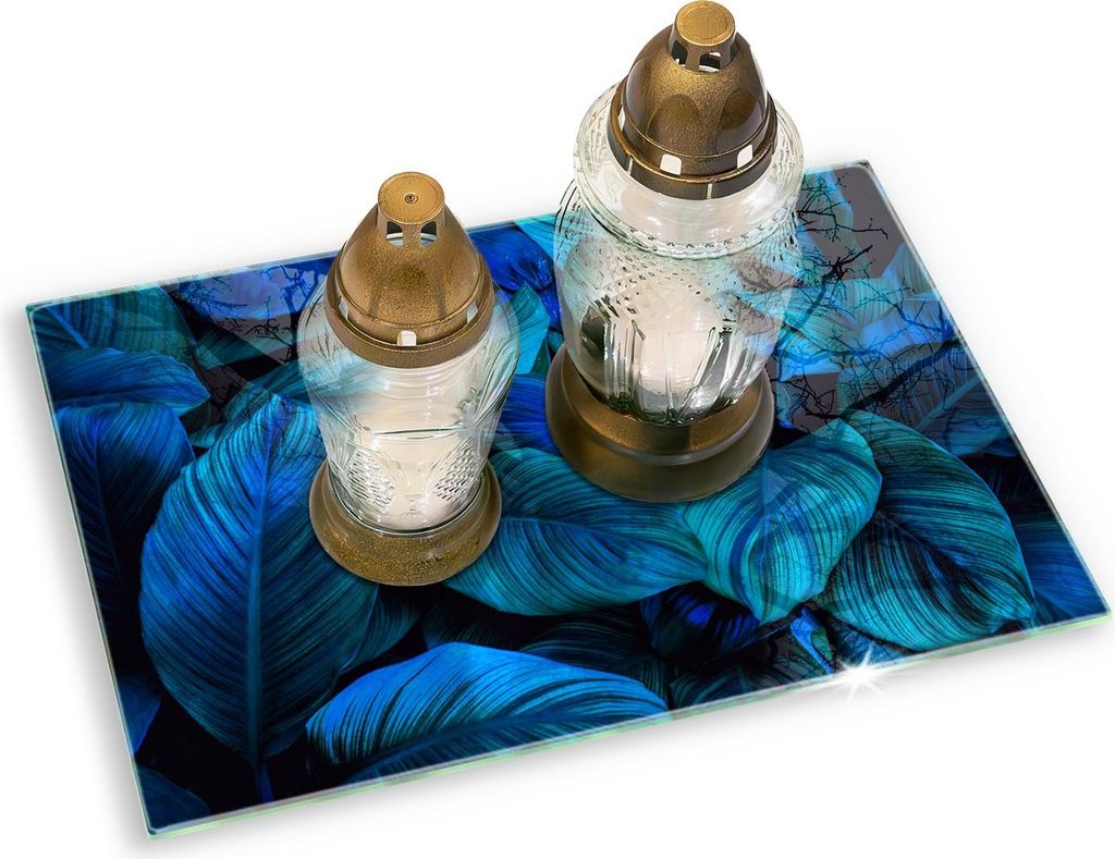 Untersetzer für Grabkerze Motiv Grabstein Gummifüße - 60x52 cm - Blätter der Dschungelvegetation