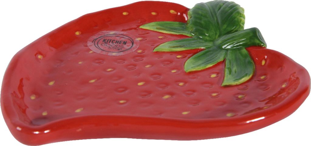 Teller 17cm Keramik in Erdbeer Form Rot / Grün Produktbild 