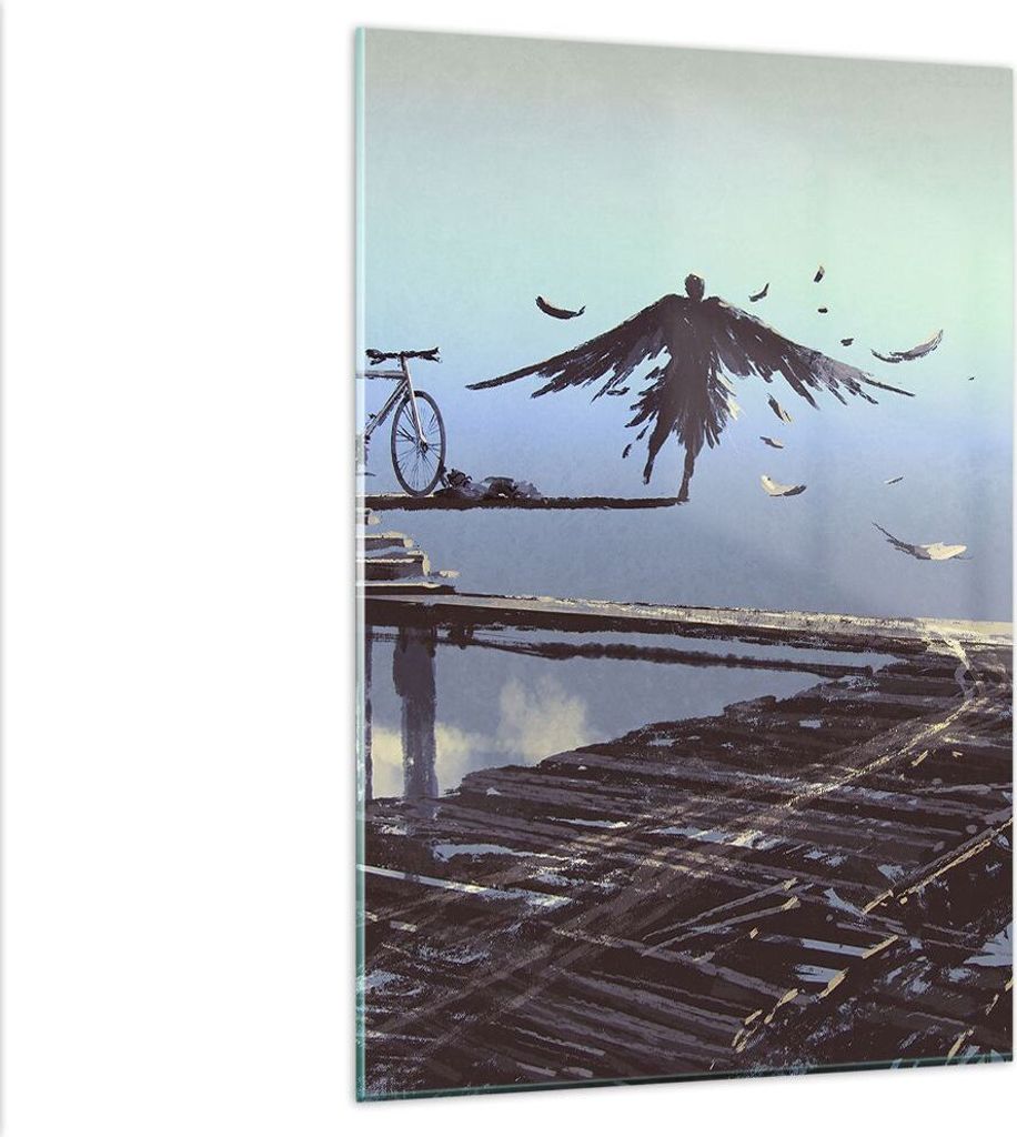 Bilder auf glas - Einteilig - Vogel Fahrrad modern - 80x120cm - Glasbilder - Wandbilder - Bilder - zum Aufhängen bereit - Wanddekoration aus Glas ...