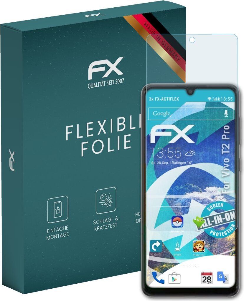 atFoliX FX-ActiFleX 3x Schutzfolie kompatibel mit Vivo T2 Pro Folie