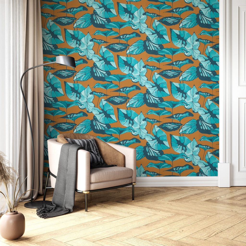 NEWROOM Tapete Braun Vliestapete Blätter - Blumentapete Floral Blau Petrol Lotusblätter Natur Mustertapete Asiatisch Lotusblätter