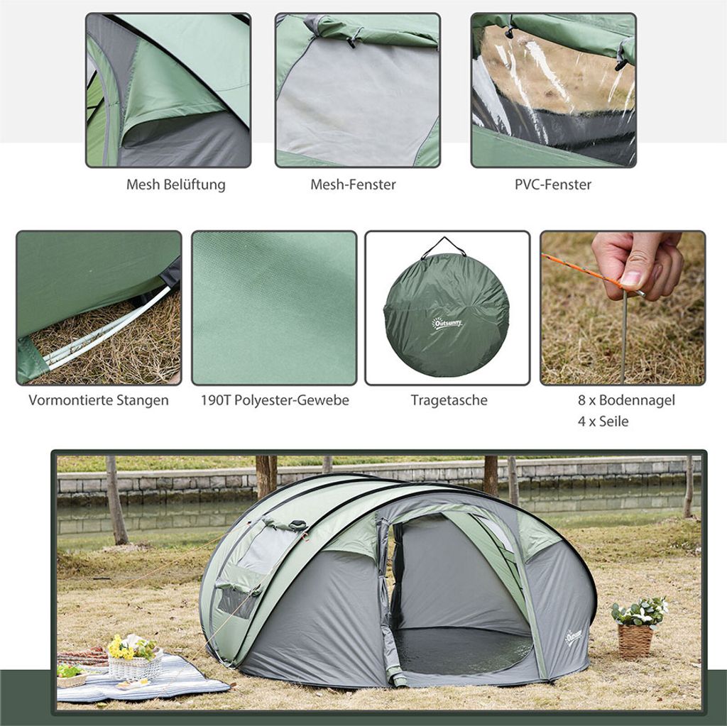 Outsunny Zelt für 4-5 Personen Campingzelt mit Heringen Produktbild 9
