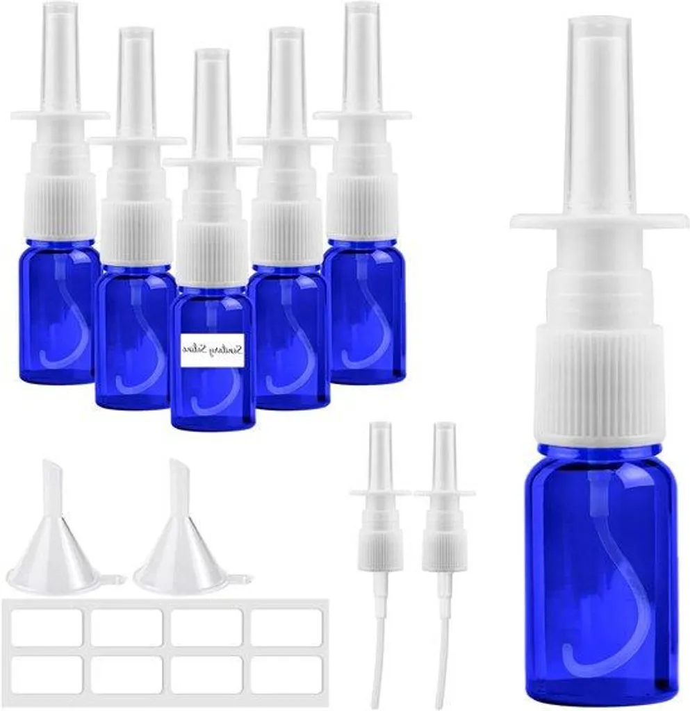 Flacon pour spray nasal bleu anti-UV 10 ml, kit de 6 étiquetés