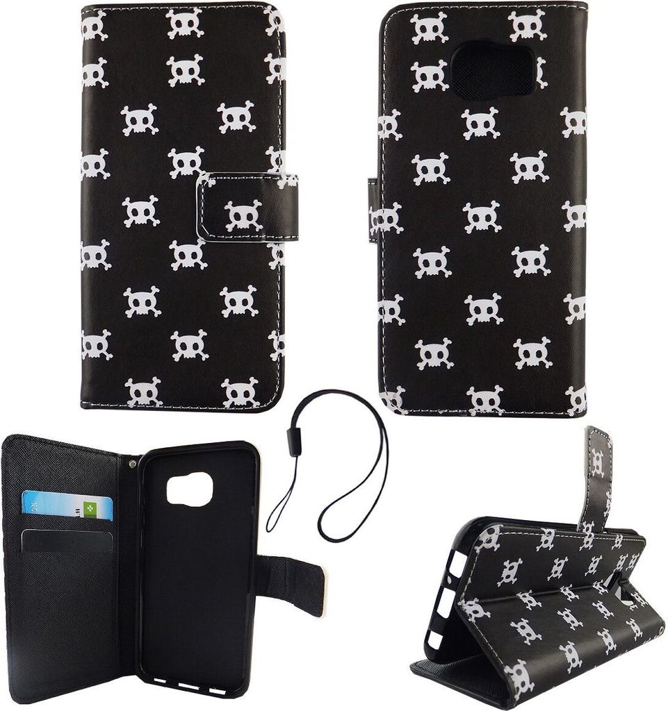 Handyhülle Tasche für Handy Samsung Galaxy S6 Polka Dot Totenkopf
