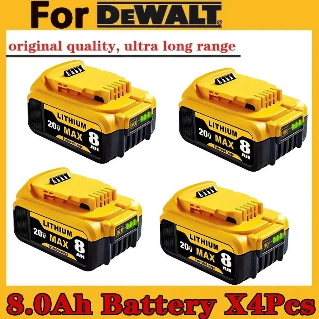 Akkupack 20V 8,0Ah - Li-Ion Werkzeugakku 4er Set - Wiederaufladbar - Ersatz für 18V/20V Akku - Für kabellose Elektrowerkzeuge - Kompatibel mit DC...