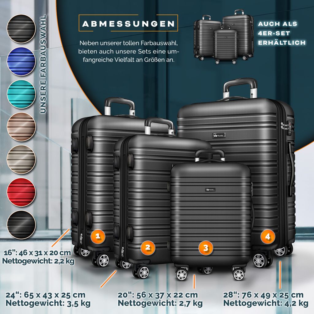 tillvex® Reisekoffer Set 4 tlg. Grau Koffer Hartschale Produktbild 5