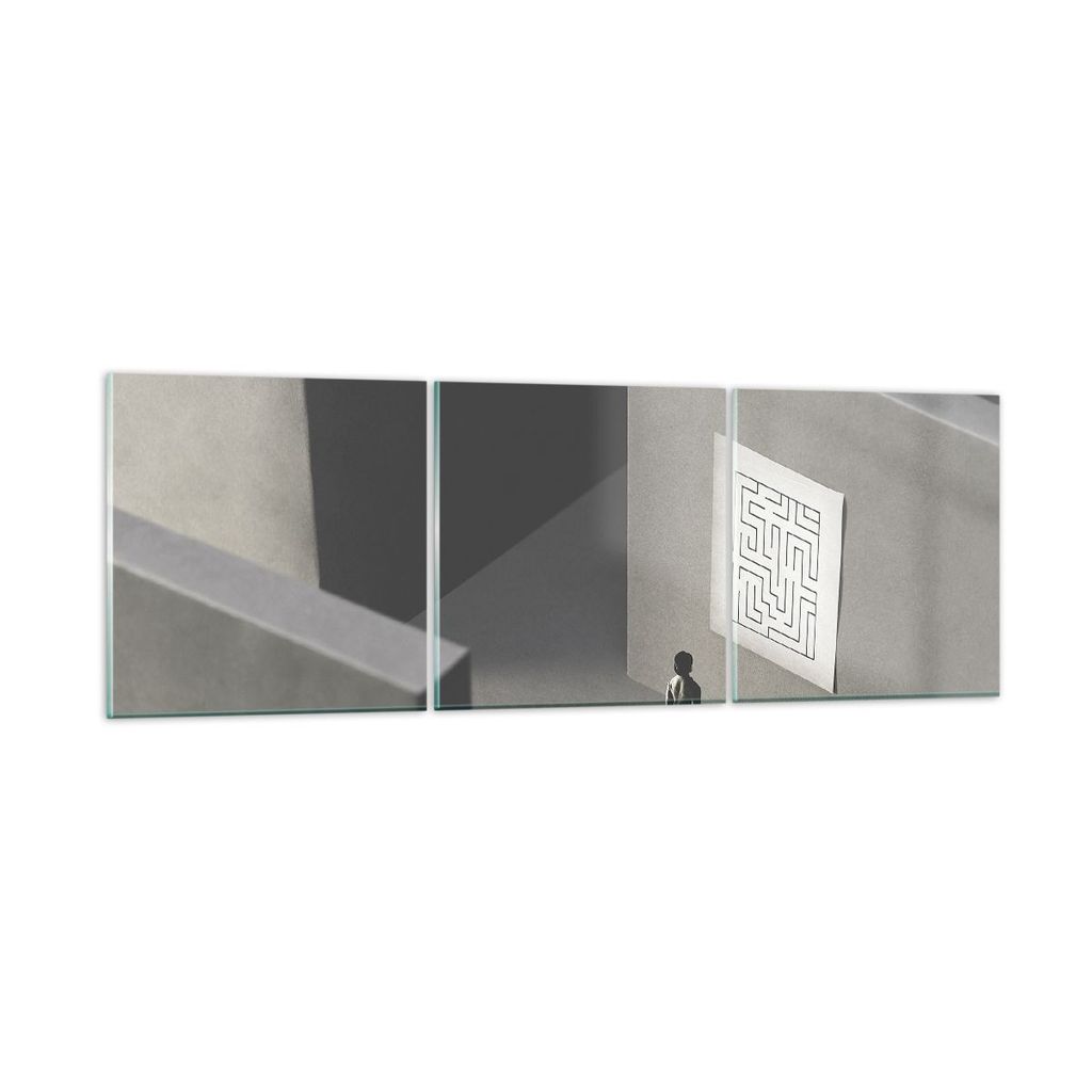 Bilder auf glas - 3 Teile - Labyrinth Grau Verloren - 150x50cm - Glasbilder - Wandbilder - Bilder - zum Aufhängen bereit - Wanddekoration aus Glas...