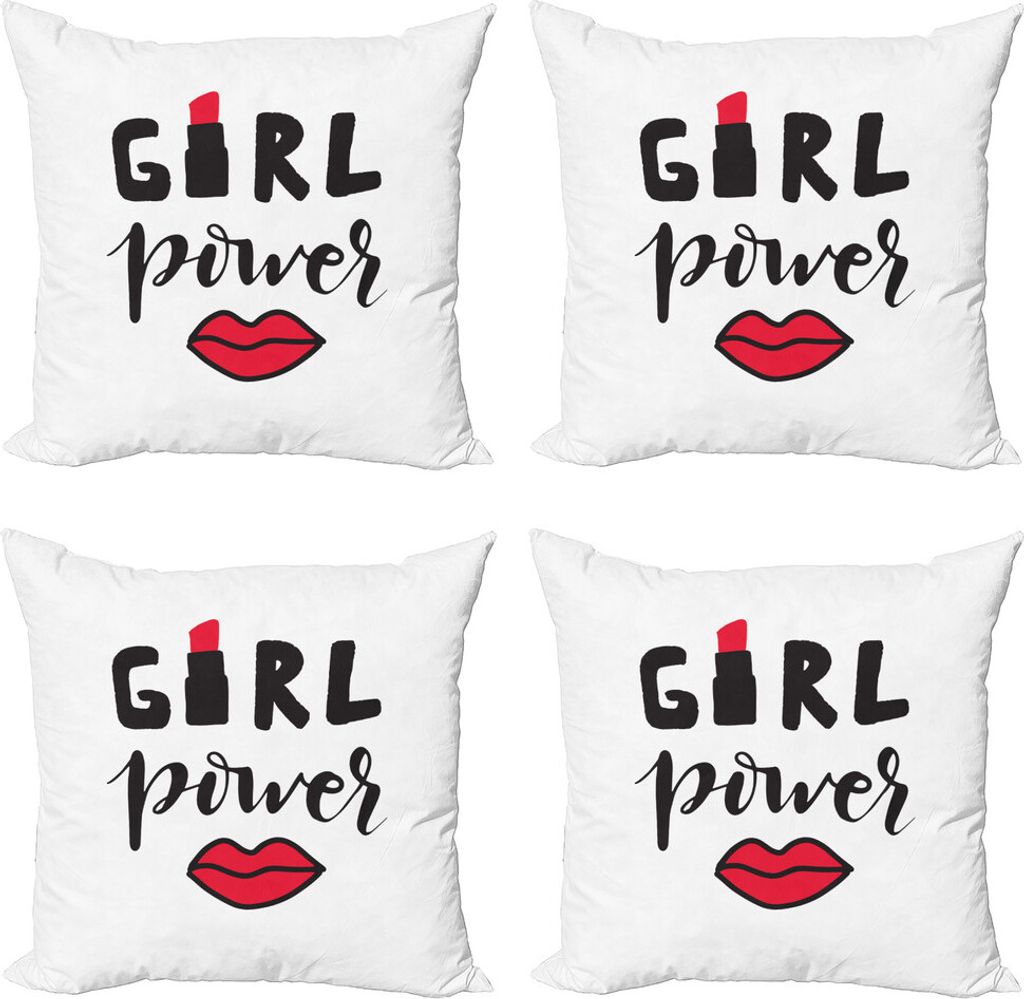 ABAKUHAUS Mädchen-Slogan Kissenbezug Set (4 Stück), Lippenstift in Text Design, Moderner Doppelseitiger Digitaldruck, 50 cm x 50 cm, Koksgraue Ve...