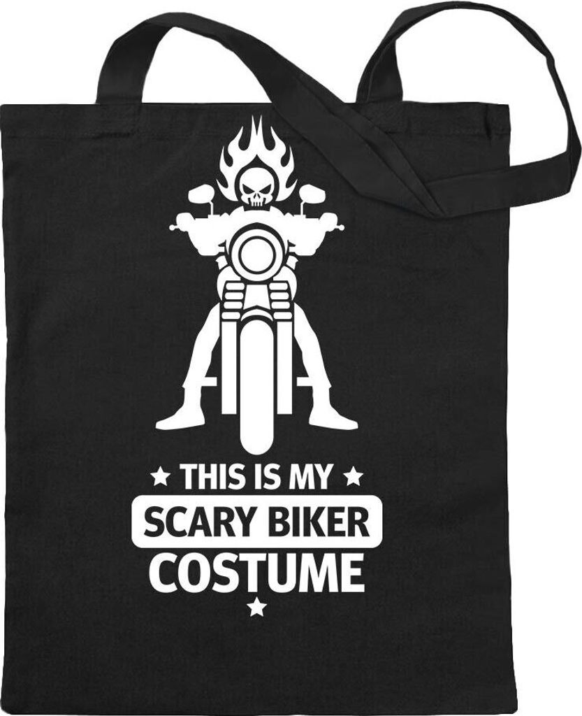 Kiwistar - Baumwolltasche - schwarz - This is Scary Biker Costume - Tragetasche Stoffbeutel Umhängetasche Langer Henkel