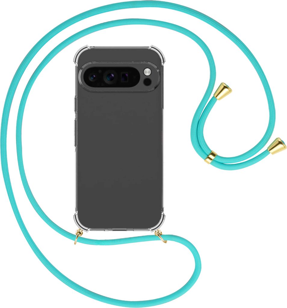 Handykette Backcover-Schutzhülle mit Band (Metall goldfarben) für Google Pixel 9 Pro XL (6.8'') - türkis
