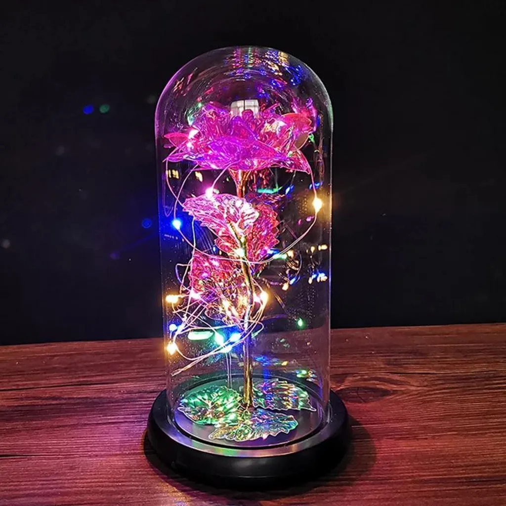 Lampada a forma di rosa, luce LED, cupola decorativa in vetro, 08 - 2