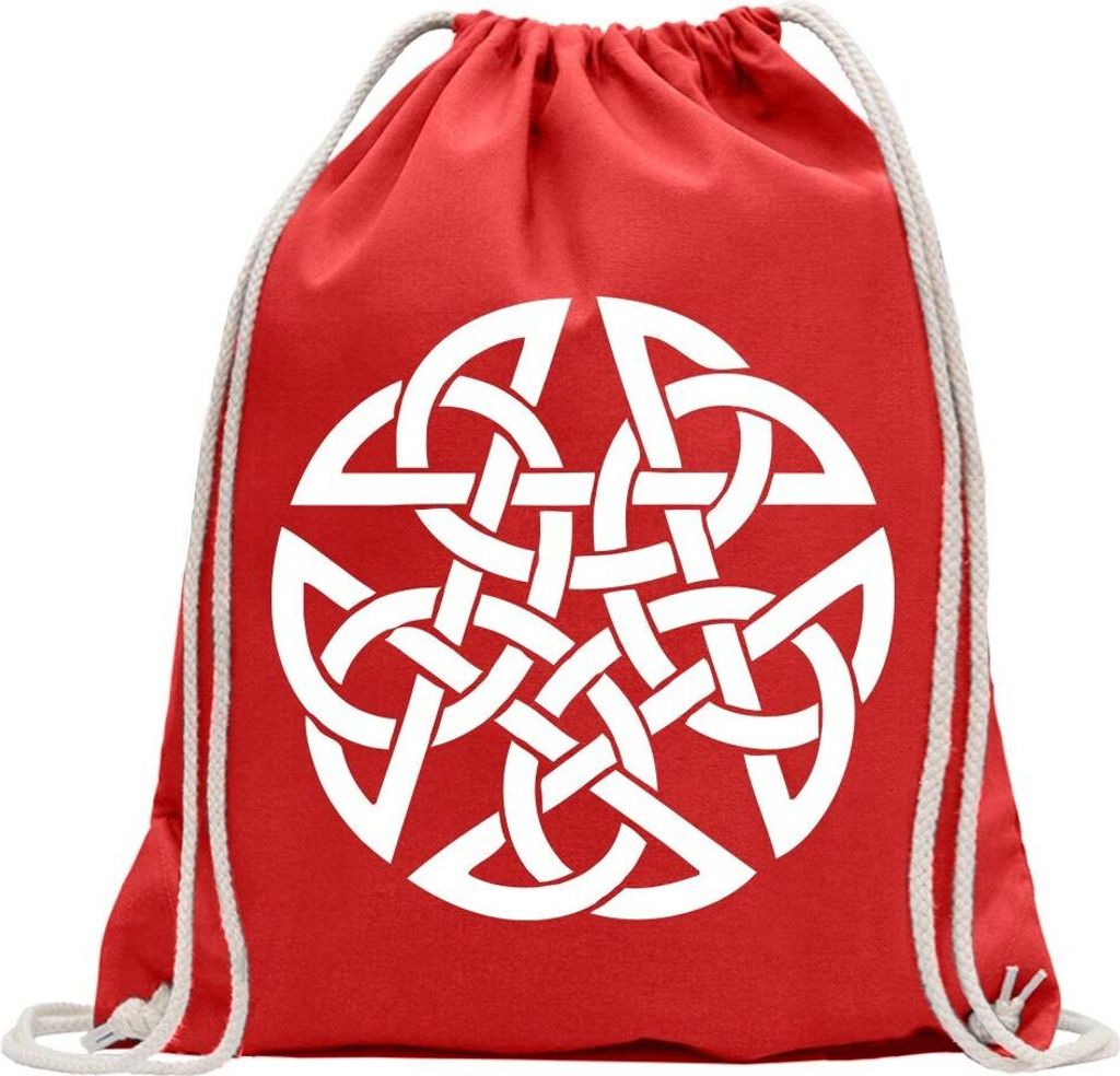 Kiwistar - Turnbeutel - rot - Celtic PentagramPentacle Druids - Fun Rucksack Sport Beutel Gymsack Baumwolle mit Ziehgurt