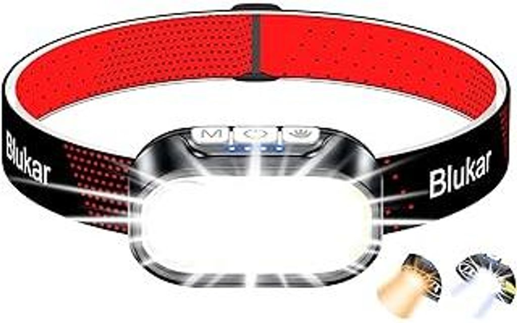 Blukar Stirnlampe LED 2 Farbtemperatur Wiederaufladbar, 2000L Superhell Kopflampe Stirnlampe Dimmbar mit Rotlicht & Sensor, 12 Lichtmodi, Wasserdic...