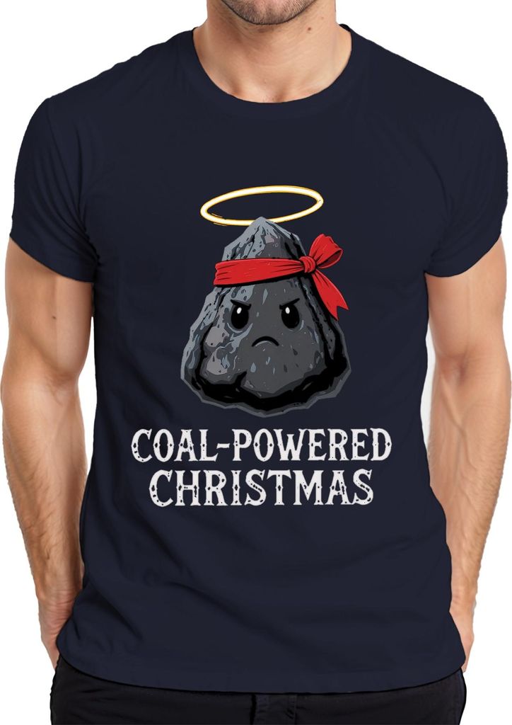 COAL POWERED CHRISTMAS lustig Kohle Weihnachten Geschenk Retro Herren T-Shirt, Navy, L