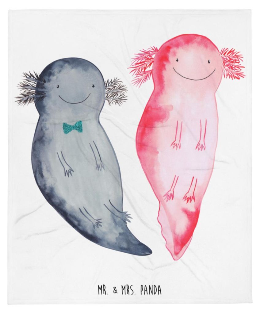 Mr. & Mrs. Panda Kuscheldecke Axolotl Freundin - Weiß - Geschenk, Valentinstag, Bettdecke, Tagesdecke, Decke, Liebe, Plaid, Paar, Wohndecke