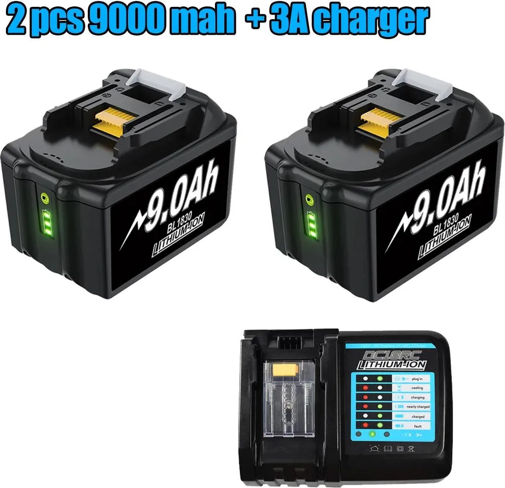 Batteria 18V 9000mAh per Makita BL1860 BL1830 - Kit 2 Pezzi Arancione - 1