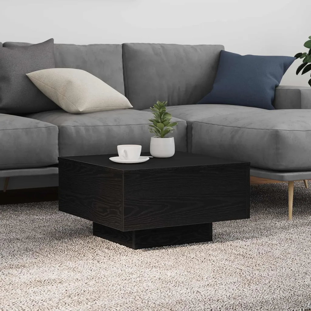 Table basse noire effet bois de chêne 55x55 cm robuste et compacte