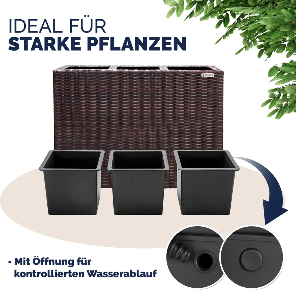 Jardinière verticale en résine tressée marron avec 3 pots amovibles Zen - 4