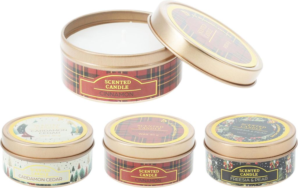 3er Set - Weihnachtsduftkerze in Geschenkdose 6,2cm, verschiedene Düfte