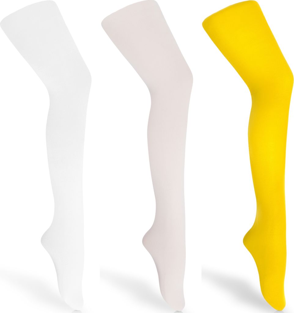 Merry Style 3er Pack Kinder Strumpfhose für Mädchen Microfaser 60 DEN WL-010 (Weiß/Ecru/Gelb, 152-158)