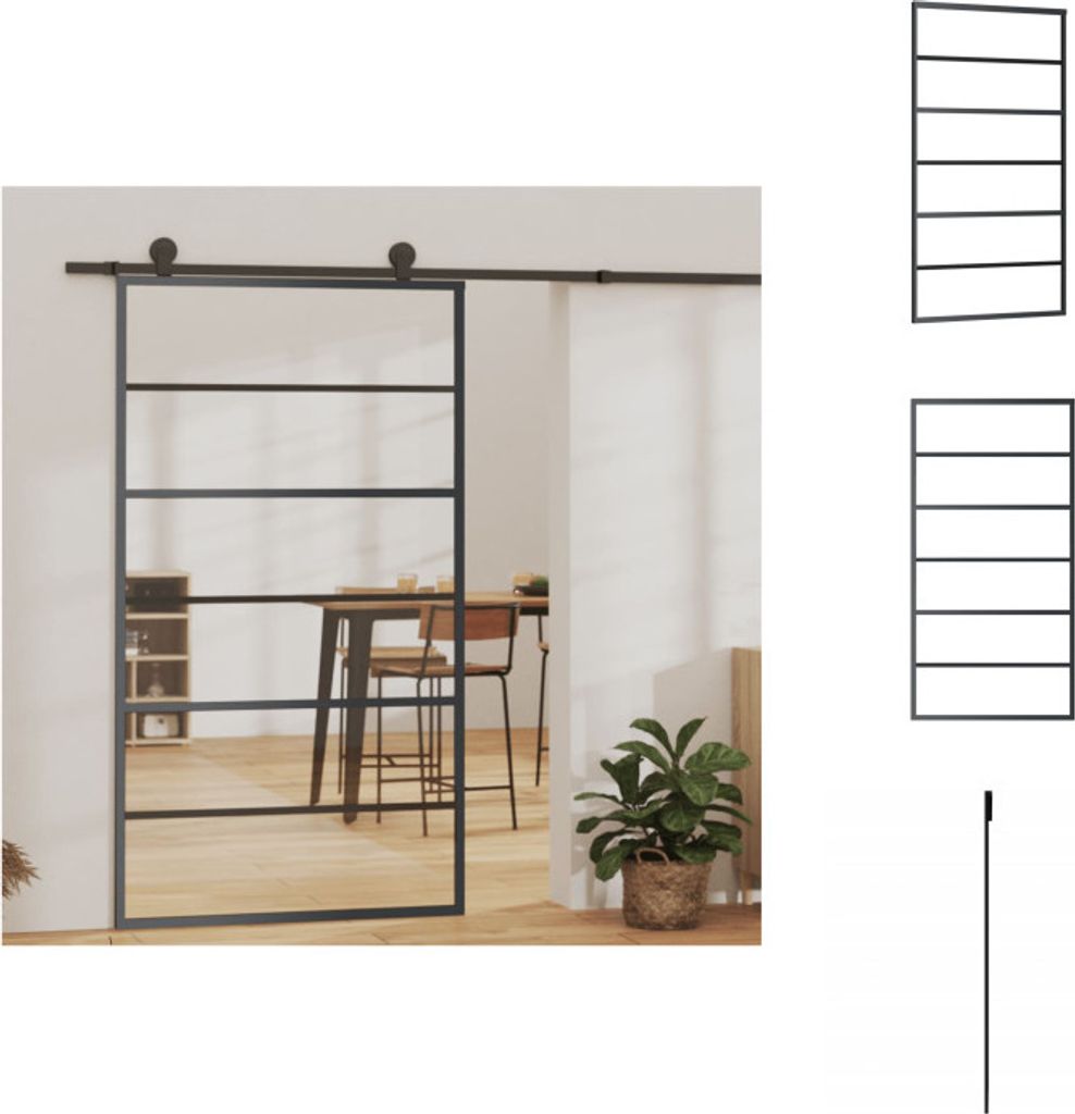 vidaXL Schiebetür ESG-Glas und Aluminium 102x205 cm Schwarz - Türen
