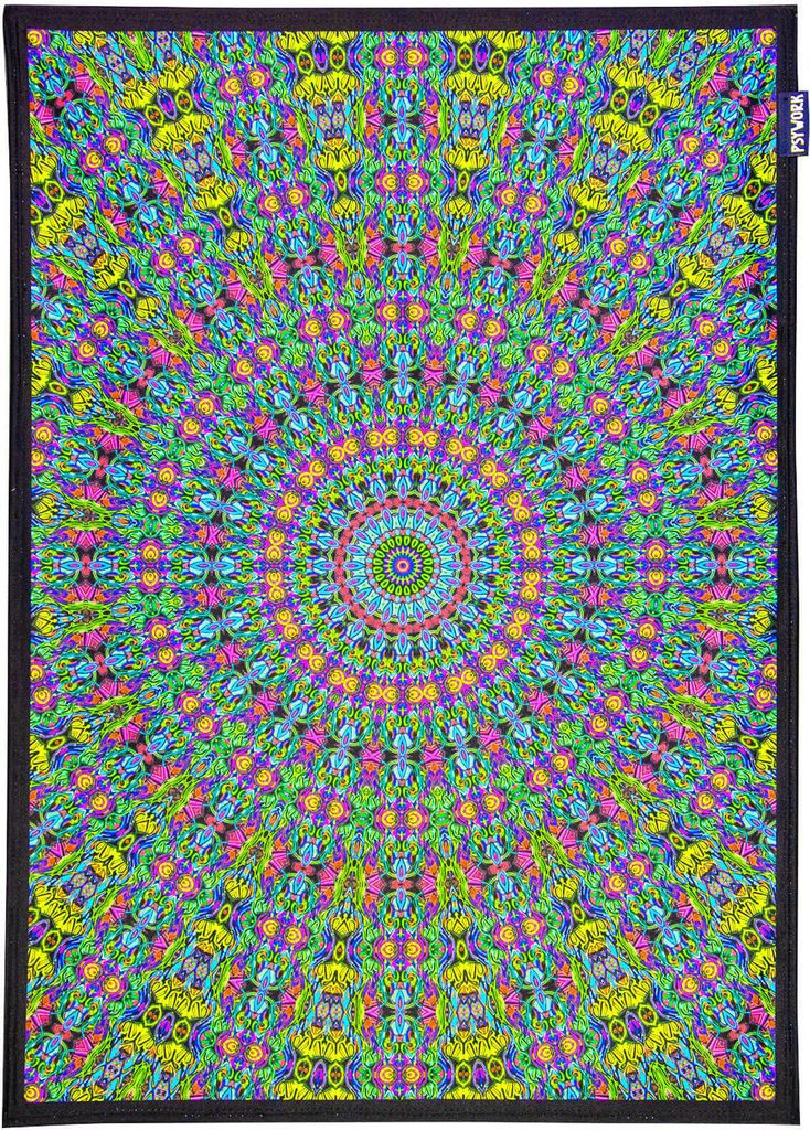 PSYWORK Schwarzlicht Stoffposter Neon "Yoga Mandala Blue", 0,5x0,7m