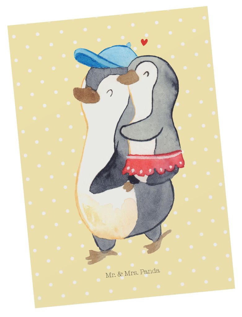 Mr. & Mrs. Panda Postkarte Pinguin Kleine Schwester - Gelb Pastell - Geschenk, Muttertag, Geschwisterliebe, Grußkarte, Schwesterherz, Sis, Ansicht...