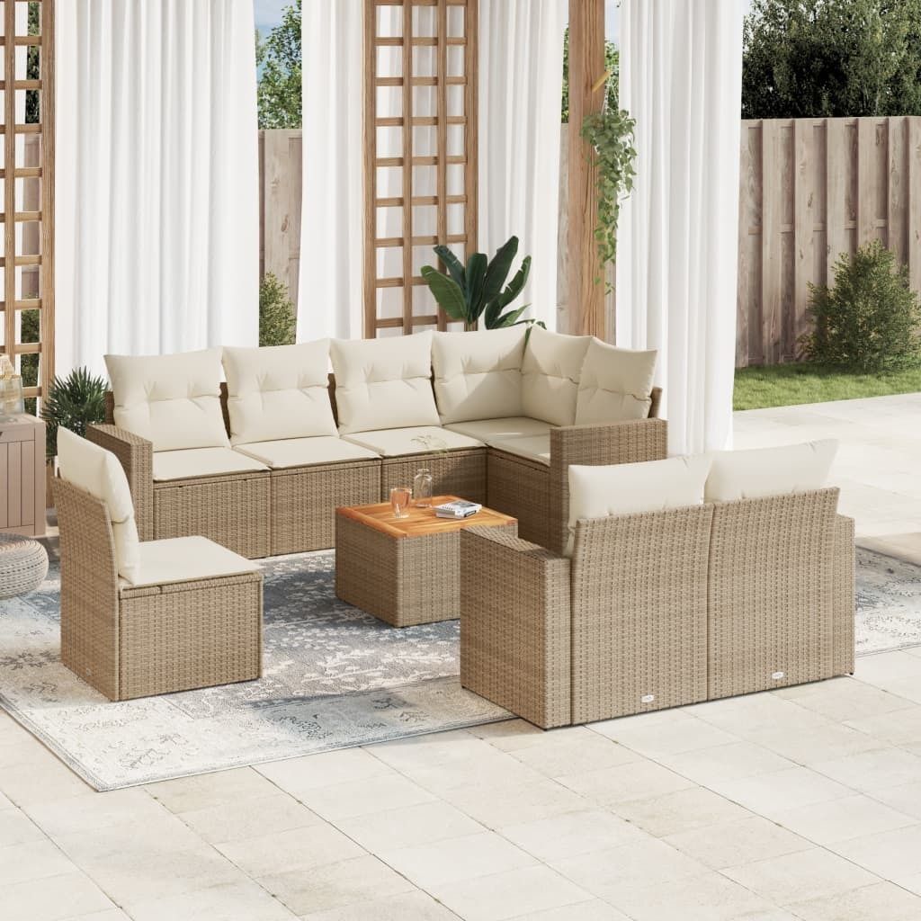Design 9-tlg. Garten-Sofagarnitur mit Kissen Beige Poly Rattan, Gartenmöbel-Sets Neu