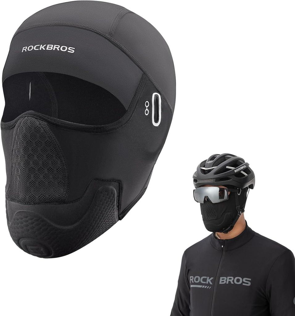 ROCKBROS Sturmhaube Motorrad für Herren, Balaclava Winter Helm Liner Winddicht Gesichtmaske Atmungsaktiv Vollgesichtsmaske, Schwarz