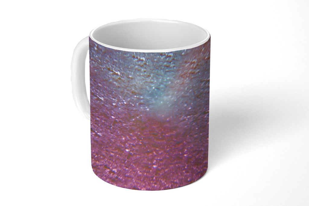 KitchenYeah Tasse Kaffeetasse Kaffeebecher 350 ml Rosa - Glitzer - Abstrakt - Design - Blau Teetasse - Fototasse - Becher - Keramikbecher - Teebe...
