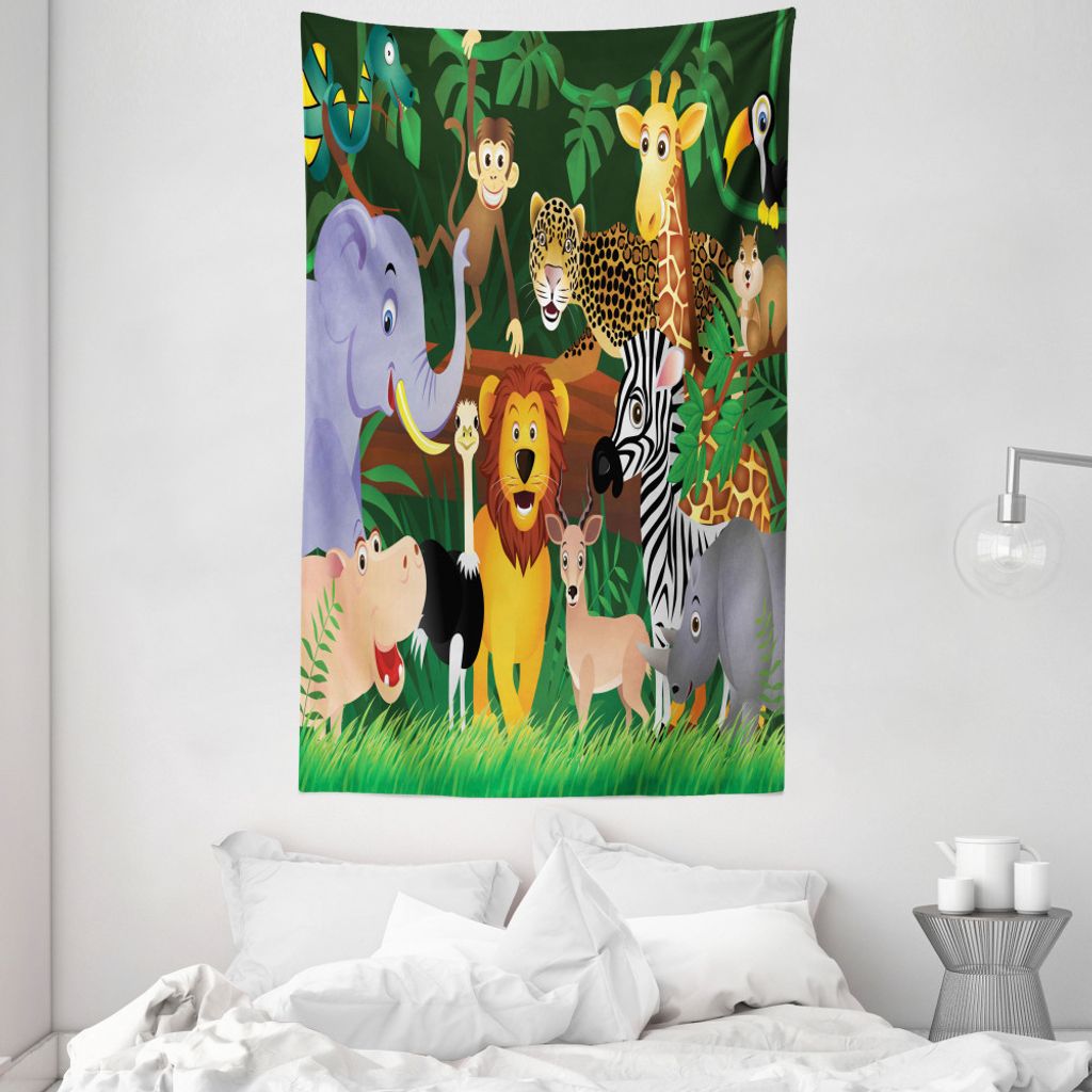 ABAKUHAUS Zoo Wandteppich und Tagesdecke, Exotische Dschungel Fröhlich Fun aus Weiches Mikrofaser Stoff Waschbar ohne Verblassen Digitaldruck, 140...