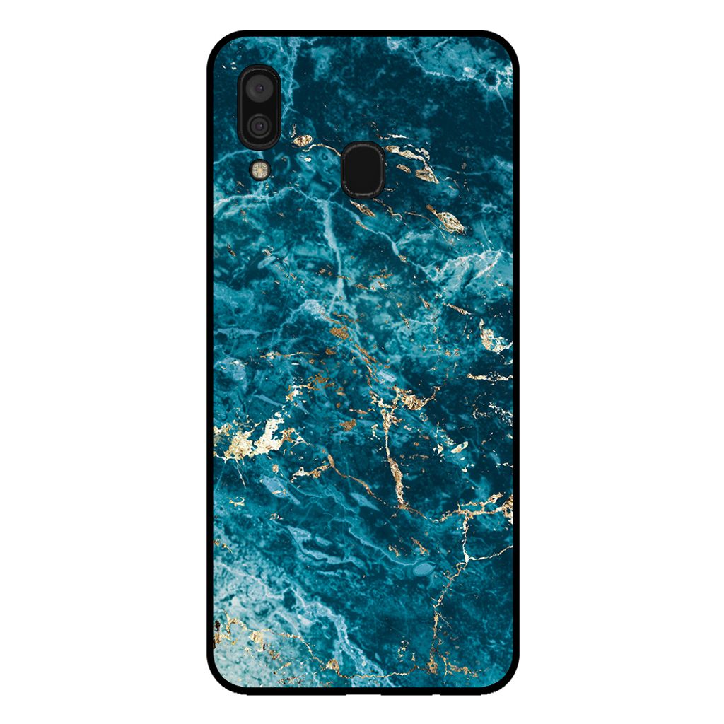 Smartphonica Handytasche für Samsung Galaxy A30 mit Marmordruck - TPU Rückseite Fall Marmor Design - Blau