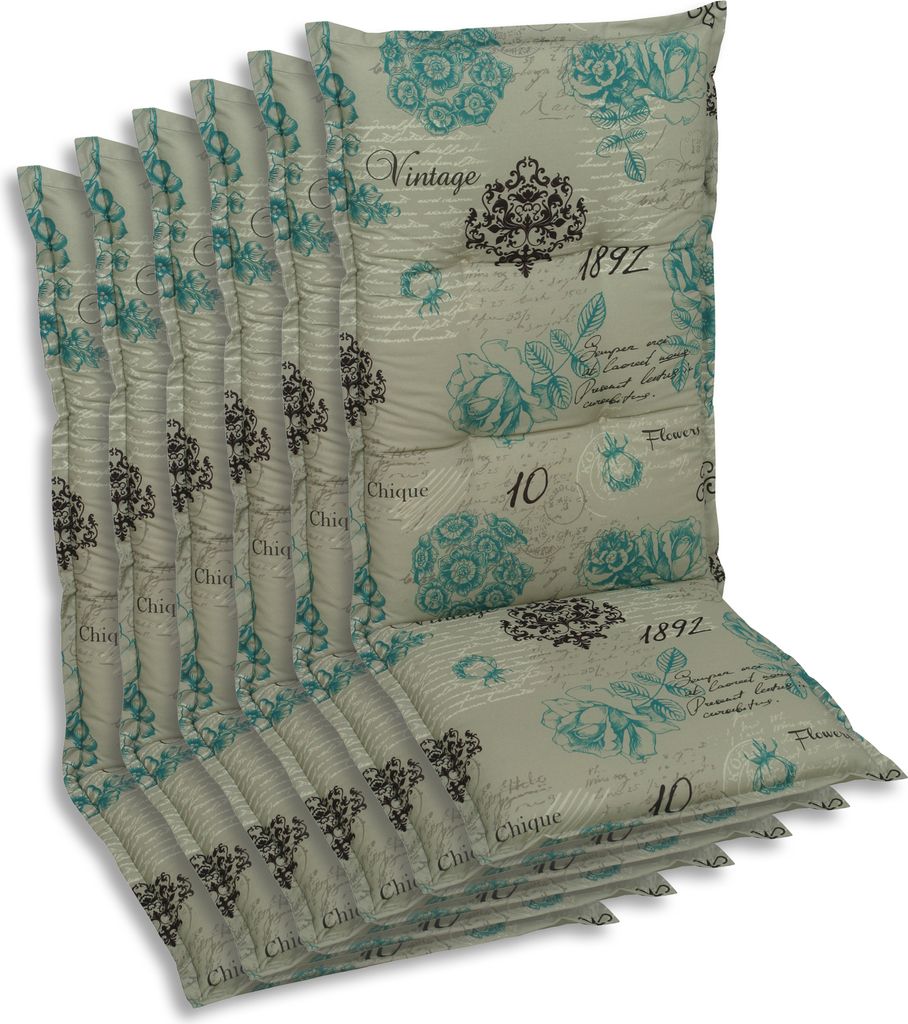 A stack of chair cushions with a vintage floral pattern.