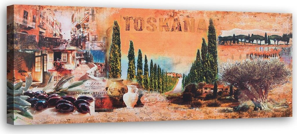 Leinwandbild toskana - postkarte 150x50 cm Feeby orange wandbild bereit zum aufhängen