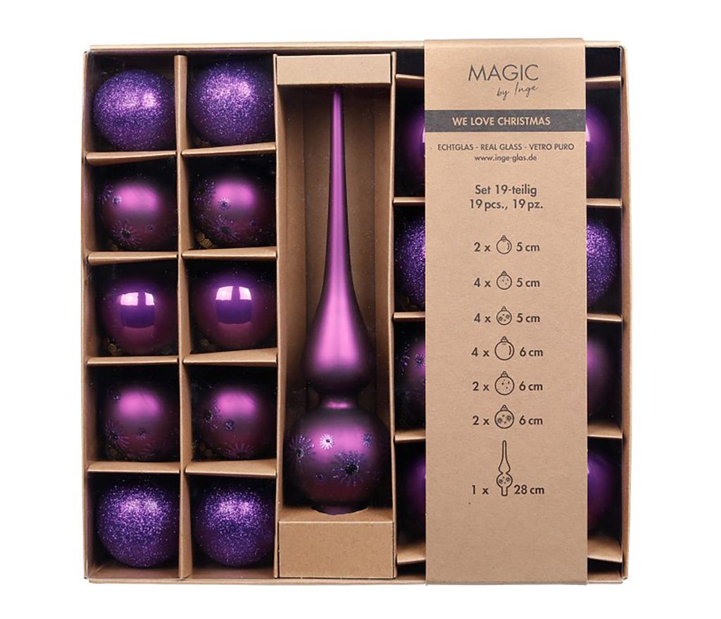 Weihnachtskugeln Glas 5-6cm mit Spitze 19er Set - Purple Symphony
