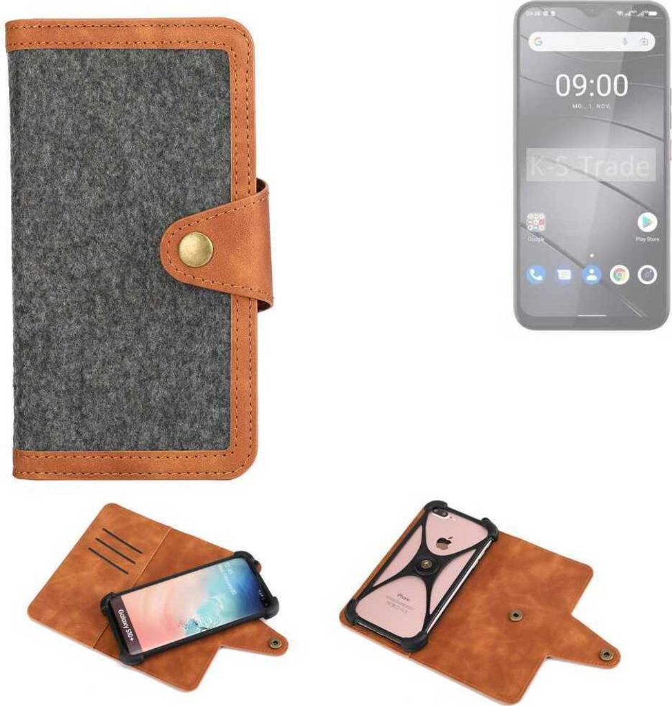 K-S-Trade Schutzhülle Handyhülle kompatibel mit Gigaset GS5 Filz Hülle Kunst-Leder dunkelgrau braun (1x)