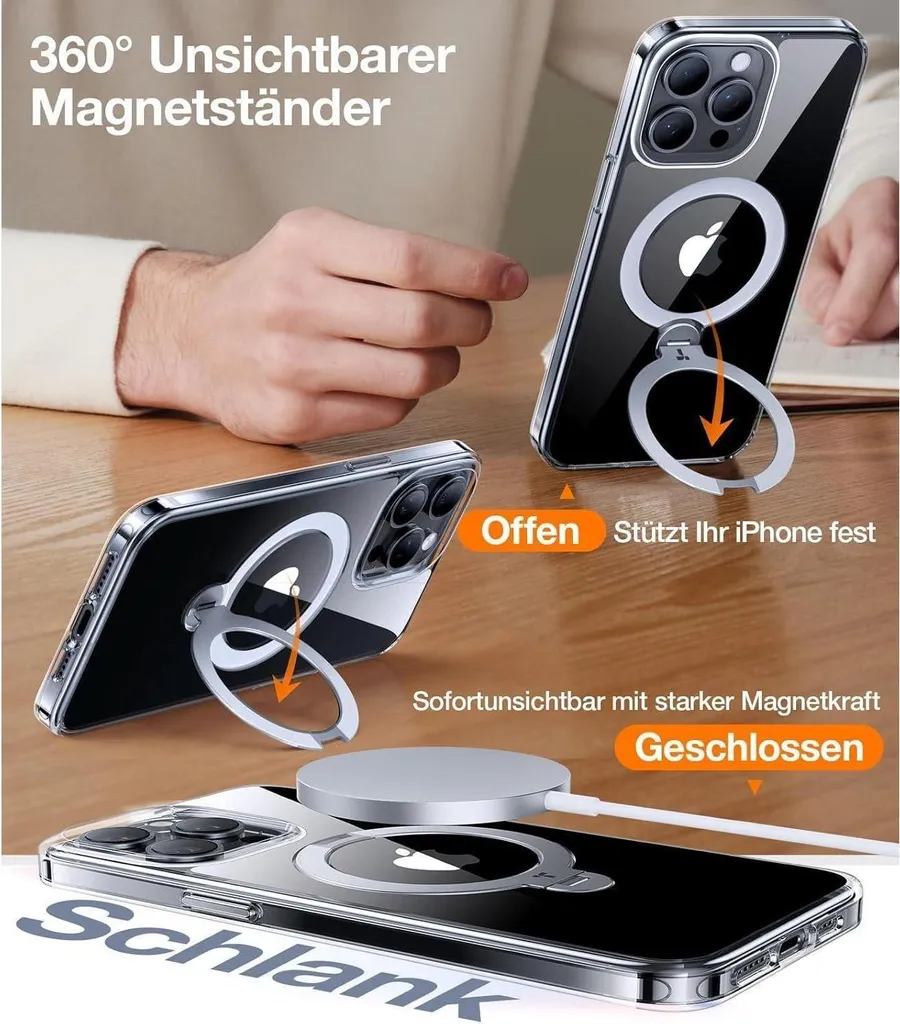 Housse iPhone 15 Pro Max Transparente Antichoc avec Support Magnétique