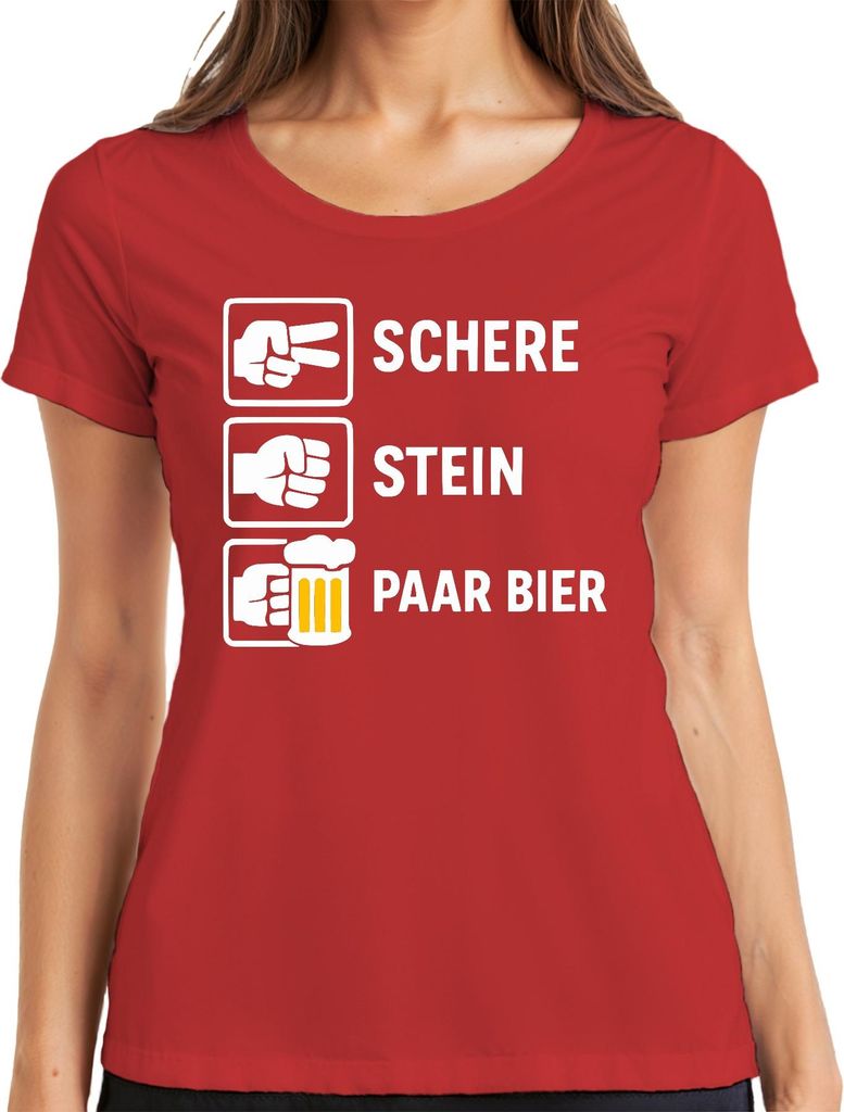 Schere Stein Paar Bier Lustig Spruch Party Bierliebhaber Geschenk Damen T-Shirt, Rot, XL
