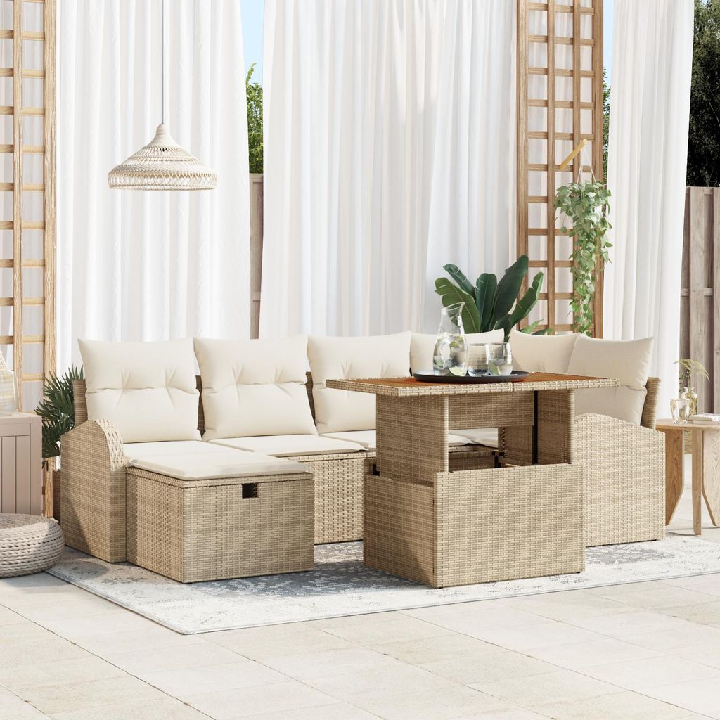Best Möbel Gartenlounge Set 7-teiliges Garten-Sofa-Set mit Kissen in beige Poly Rattan - Terassenmöbel Gartenmöbel CHY6399604