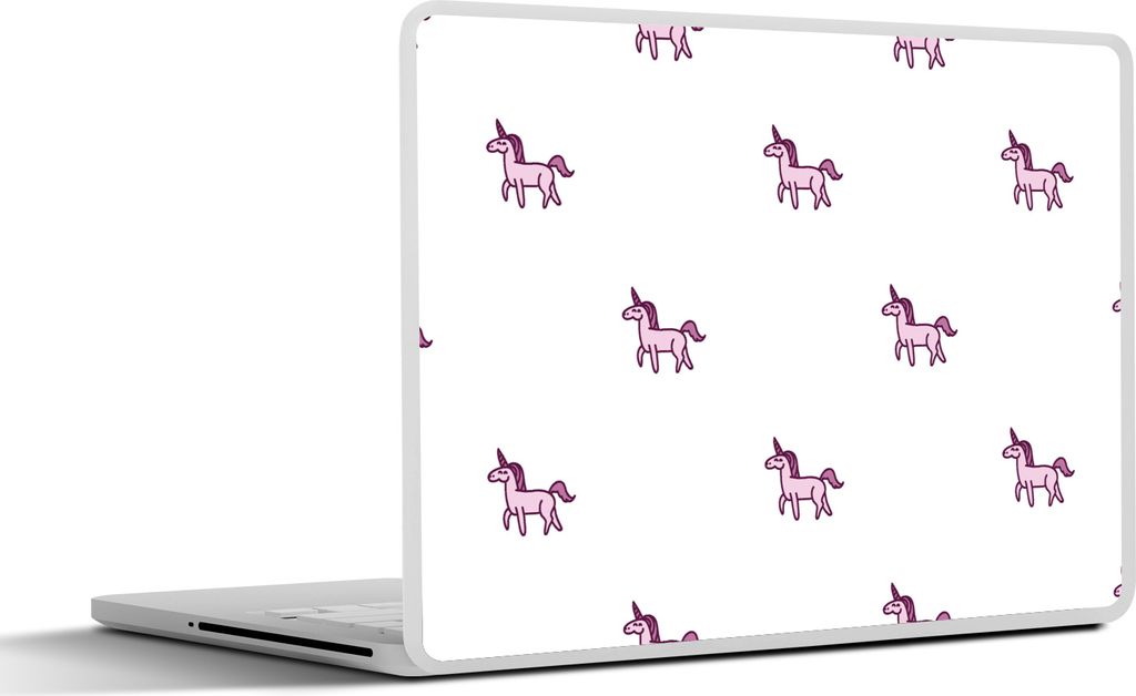 MuchoWow Laptop Aufkleber Sticker Cover Mädchen - Einhorn - Rosa - Muster - Mädchen - Kind - Kinder 36.5x27.5 cm - Laptop-Sticker