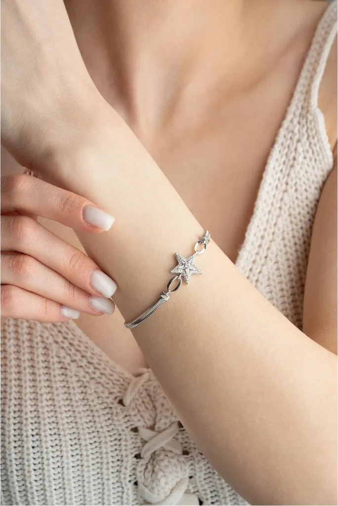 Bracelet argent 925 anti-ternissement maille serpent étoile baguette - 5