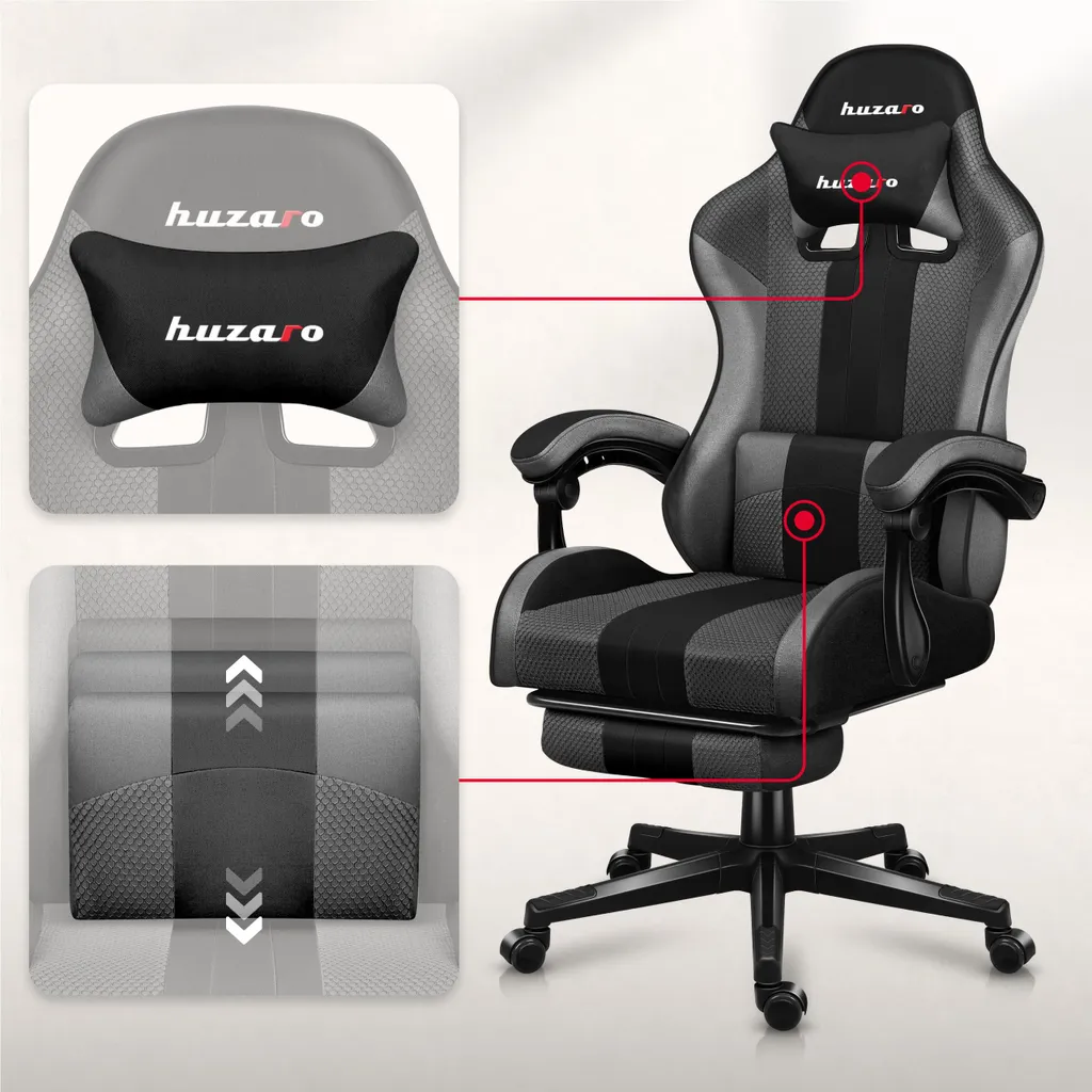 Siège Gaming Confortable Huzaro Force 4.7 Gris pour Longues Sessions - 7