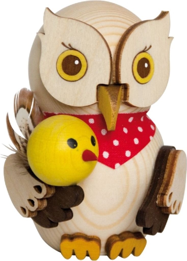 Drechslerei Kuhnert - Mini-Eulen aus Holz - mit Küken - ca. 7 cm groß - als Dekoration oder Geschenk geeignet