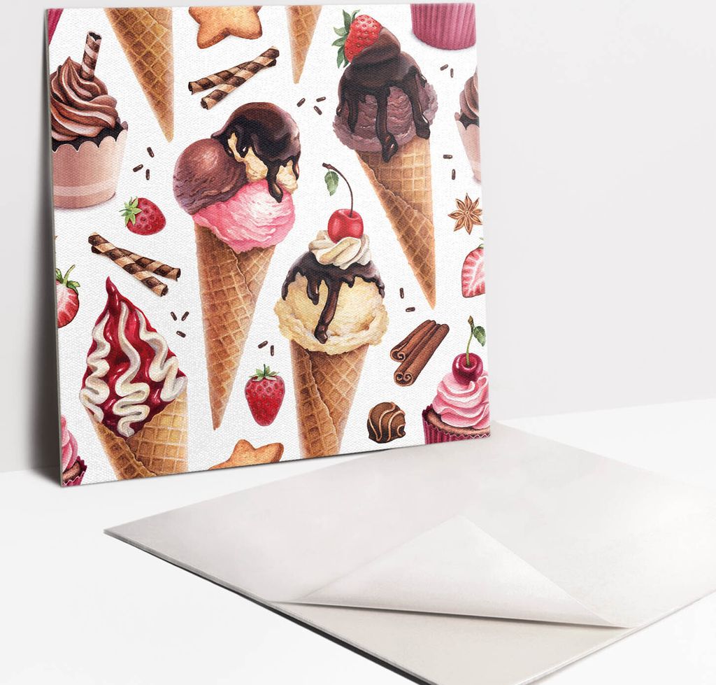 Fliesenaufkleber Set für Bad und Küche - 9 Fliesen Selbstklebend PVC - 30 x 30 - Cupcakes Eis Süßigkeiten