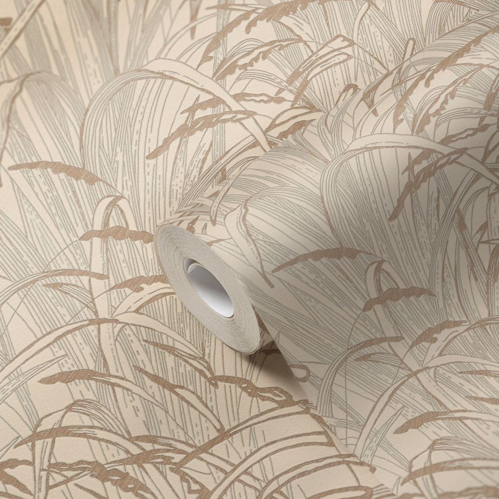 A.S. Creation | Florale Tapete | Vliestapete | Kollektion #Hygge | 386002 | Beige | 10.05 x 0.53 m | Schilfgras | Wohnzi