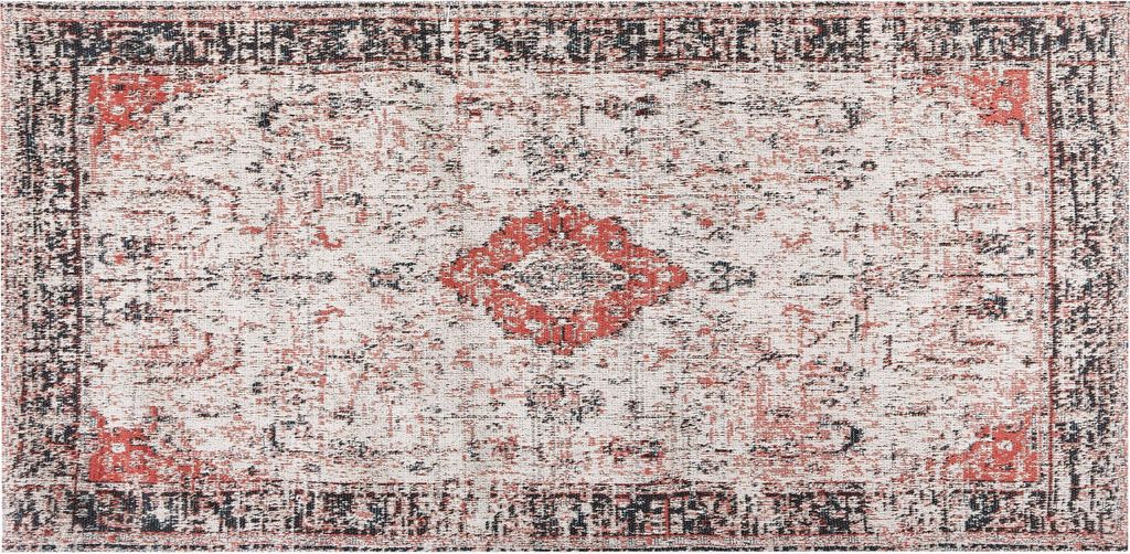 BELIANI Teppich aus Baumwolle Polyester 80 x 150 cm Rot und Beige Orientalisches Muster Vintage Wohndekor
