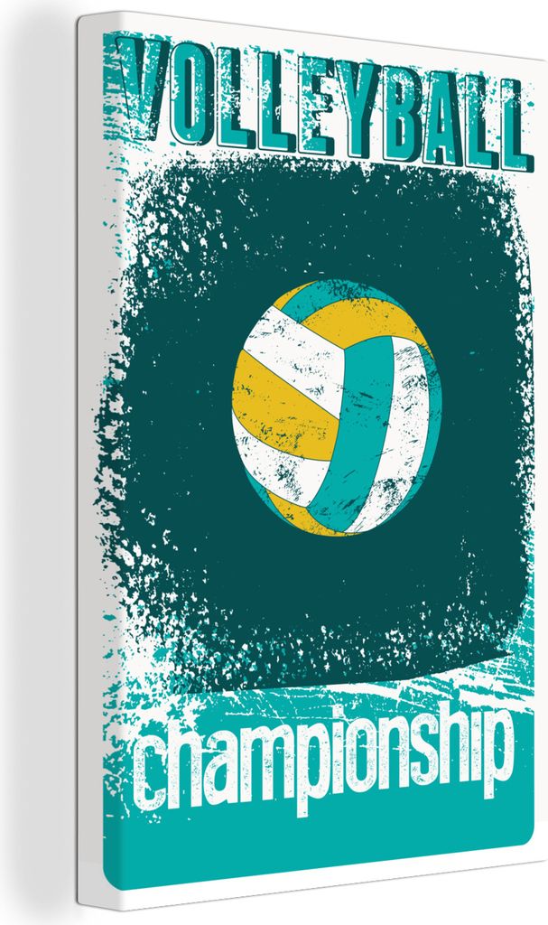 OneMillionCanvasses - Leinwandbilder - 90x140 cm, Volleyball-Illustration mit Zitat "Volleyball-Meisterschaft" auf verwittertem Hintergrund, Wand...